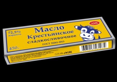 Масло сладкосливочное Крестьянское 72,5% 450гр.*10 фольга АМК