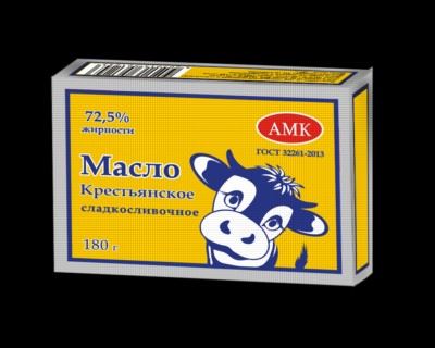 Масло сладкосливочное Крестьянское 72,5% 180гр.*30 фольга АМК
