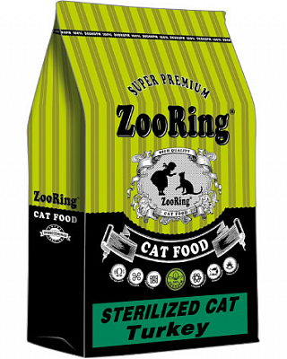 Корм ZooRing Sterilized Cat Turkey Индейка 1,5кг Корм для стерилизованных кошек и кастрированных котов (210139)
