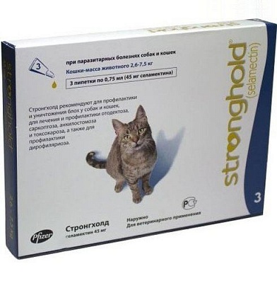 Стронгхолд 45мг 6% 3пипетки*0,75 для кошек (инсектоакарицидный препарат) VET