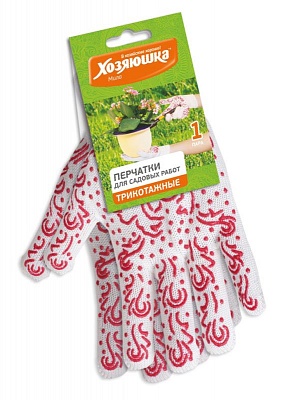 Перчатки для садовых работ "ХОЗЯЮШКА Мила" трикотажные с дизайн напылением ПВХ red / арт.17029