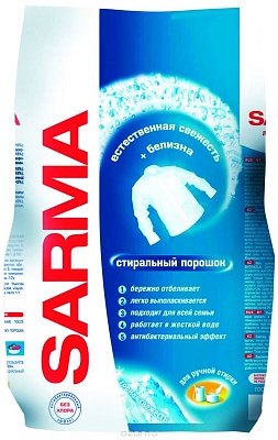 Стиральный порошок "SARMA" Естественная свежесть+белизна (д/ручной стирки) 800гр.*16 / 01417
