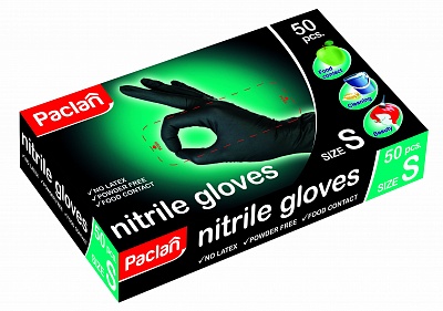 Перчатки нитриловые PACLAN gloves black размер S 50шт в коробке ( 407770 ) * 20