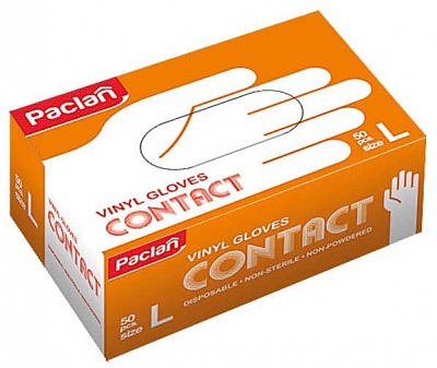 Перчатки виниловые неопудренные PACLAN размер L 50шт в коробке ( 135690 )