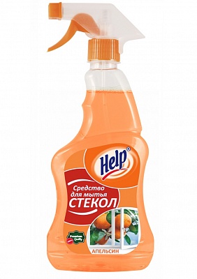 Средство д/мытья стекол с распылителем "HELP" Апельсин 500гр.*12 (1-0320)