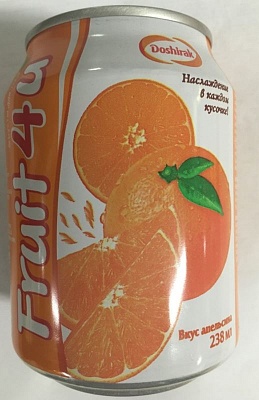 Напиток б/а Fruit4u 0,238мл*24шт сокосодержащий с кусочками апельсина негаз.ж/б (Доширак)