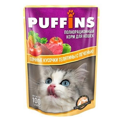 Puffins 100гр соус телятина с печенью корм д/кошек/24шт