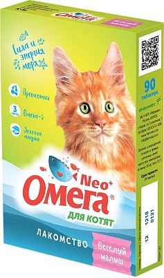 Витамины Омега-Neo+ К-М с пребиотиком и таурином "Веселый малыш" для котят 60таб/0,03кг