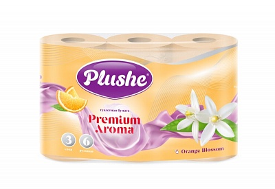 Туалетная бумага PLUSHE Premium Aroma Персиковая 6 рулонов по 15м 3 слоя *16 / 19744