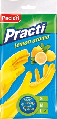 Перчатки резиновые желтые PACLAN с запахом лимона размер L 1*100 (407630)