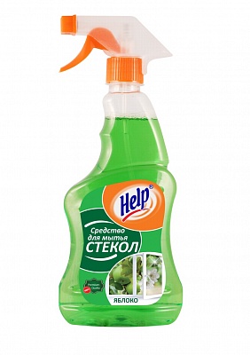 Средство д/мытья стекол с распылителем "HELP" Яблоко  500гр.*12 (1-0330)