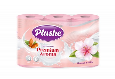 Туалетная бумага PLUSHE Premium Aroma Розовая 6 рулонов по 15м 3 слоя *16 / 19743