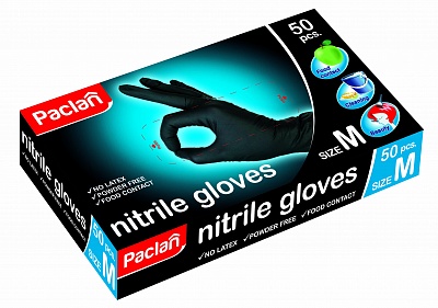 Перчатки нитриловые PACLAN gloves black размер М 50шт в коробке ( 407780 ) * 20