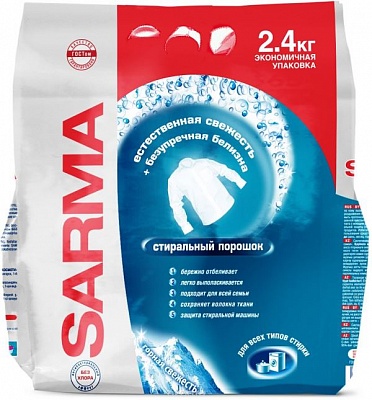 Стиральный порошок "SARMA" АКТИВ Горная свежесть безупречная белизна (для всех типов стирки) 2,4кг.*6 / 01021
