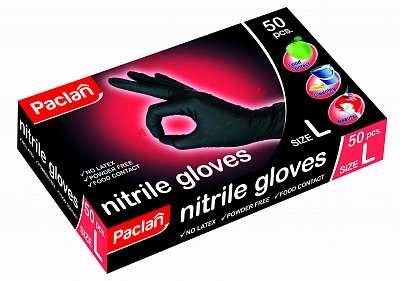 Перчатки нитриловые PACLAN gloves black размер L 50шт в коробке ( 407790 ) * 20