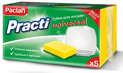 Губки д/мытья посуды PACLAN Practi universal 5шт.*40 (409131/409133) 
