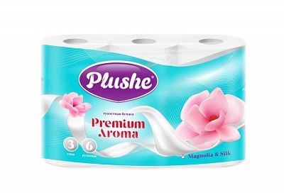 Туалетная бумага PLUSHE Premium Aroma Белая 6 рулонов по 15м 3 слоя *16 / 19742