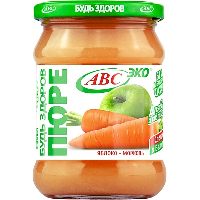 Пюре яблочно-морковное 450гр.*6 ст/б АВС