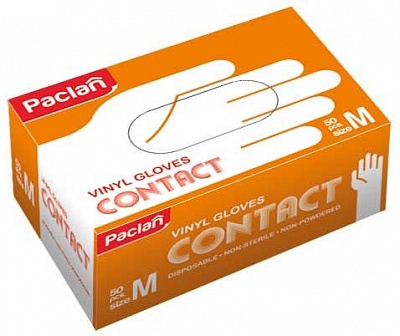 Перчатки виниловые неопудренные PACLAN размер М 50шт. в коробке ( 407283/407291 )