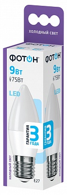 Лампа светодиодная ФОТОН LED В35 9W Е27 6500K (220V) / 23975