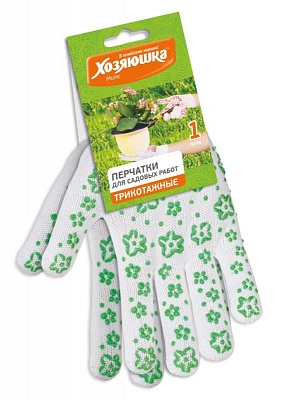 Перчатки для садовых работ "ХОЗЯЮШКА Мила" трикотажные с дизайн напылением ПВХ green / арт.17032