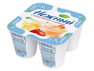 Продукт йогуртный Кампина 1,2% 100гр.*24 Нежный с соком банана и клубники 