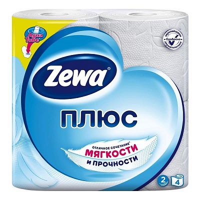 Туалетная бумага "ZEWA ПЛЮС" БЕЛАЯ (втулка биоразлагаемая) 4шт.*24