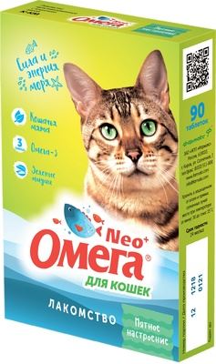 Витамины Омега-Neo+ К-КМ для кошек с кошачьей мятой 90таб/0,045кг Мятное настроение