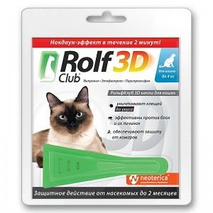РольфКлуб 3D Капли на холку от блох и клещей для кошек весом до 4кг (R401100818) VET