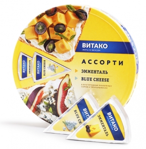 Сыр плавленный Витако 50% ассорти (эмменталь,сыр с голубой плесенью) 140гр.*15