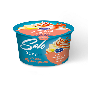 Йогурт Экомилк Соло 4,2% с яблоком и со вкусом карамели 130гр.*12 стакан