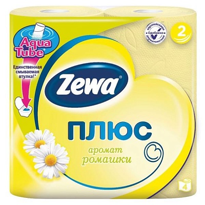 Туалетная бумага "ZEWA ПЛЮС" АРОМАТ РОМАШКИ (втулка биоразлагаемая) 4шт.*24