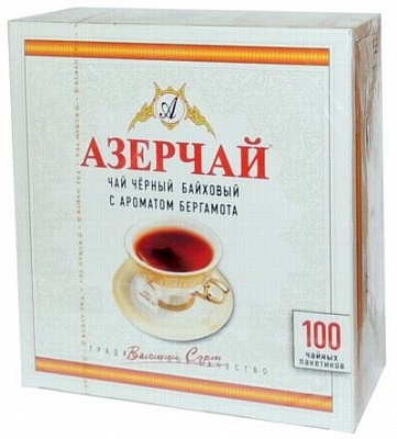 Чай Азерчай черный с бергамотом 100 ПАКЕТОВ*2гр*12 шт/130340