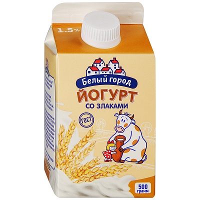 Йогурт Белый город со злаками 1,5% 500гр.*6 пюр-пак