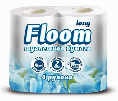 Туалетная бумага FLOOM long белая 2сл 4рулона*22,5м.*24 / 3072134