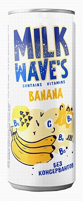 Милк Вэйв'с со вкусом банана (MILK WAVE'S BANANA FLAVORED) б/а напиток средненгазированный  0,25л*12шт Ж/Б