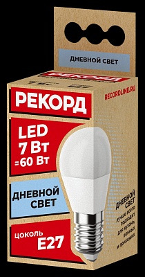 Лампа светодиодная РЕКОРД  LED P45  7W Е27 4000K / 23886