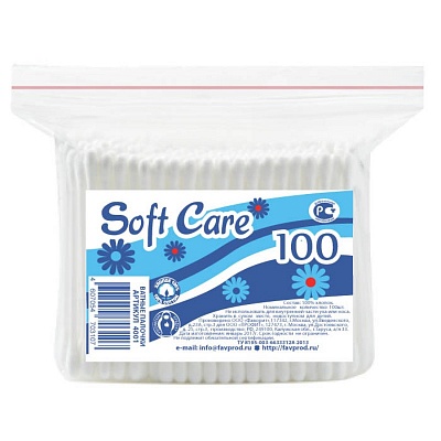 Ватные палочки Soft Care пакет (100шт) *54 / 4001