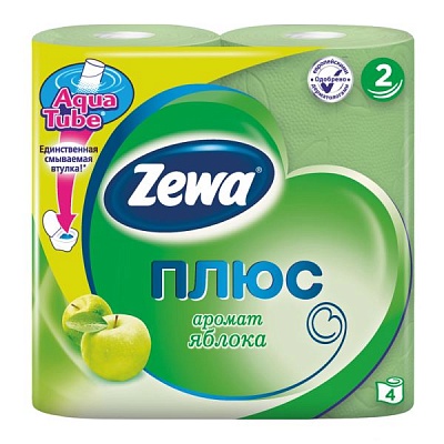 Туалетная бумага "ZEWA ПЛЮС" АРОМАТ ЯБЛОКА (втулка биоразлагаемая) 4шт.*24