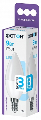 Лампа светодиодная ФОТОН LED В35 9W Е14 6500K (220V) / 23970