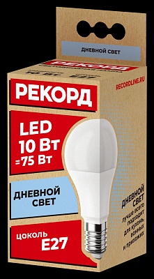 Лампа светодиодная РЕКОРД  LED А60  10W Е27 4000K / 23876
