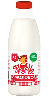 Молоко пастеризованное Фрау Му 3,2% 0,9л.*6 пл./б.(СТАРАЯ)