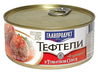 Тефтели в томатном соусе ГЛАВПРОДУКТ 325гр.*12 ж/б с ключом