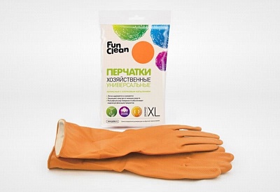 Перчатки хоз."FUN CLEAN" универсальные, оранжевые (латексные с хлопковым напылением), размер ХL (6487) * 60