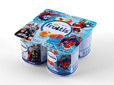 Продукт йогуртный Фруттис 2,5% 110гр.*24 с перс. и клубн и витаминами А,Д,Е "Герои MARVEL" для детей