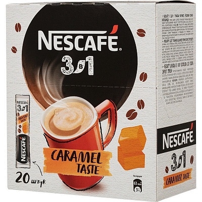 Кофе 3 в 1 Нескафе Карамель 14,5гр*20шт*10бл КАРТОН (Цена за пакет!)