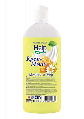 Жидкое крем-мыло "HELP" Молоко и Мед 1000гр.*12 (5-0363)