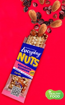 Батончик ореховый EVERYDAY NUTS миндаль и клюква 40гр.*9