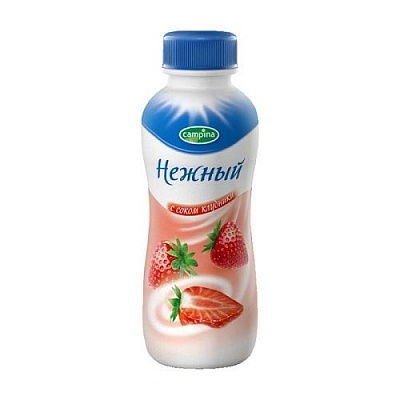 Напиток йогуртный Кампина 0,1% 470гр.*6 Нежный с соком персика / пл/бут.