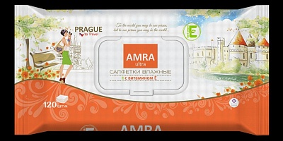 Салфетки влажные освежающие AMRA travel PRAGUE пласт.крышка (120шт) *6 / 76617